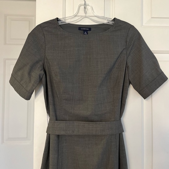 Lands’ End Wool Blend Short Sleeve Self-tie Belted Waist Sheath Dress 6P Gray - Picture 9 of 16
